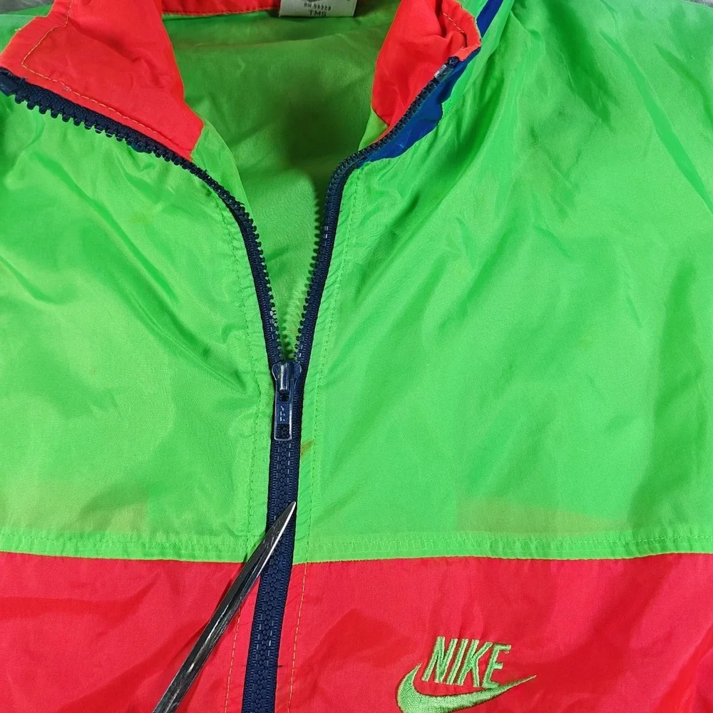 Vintage Nike‎ Windbreaker Youth Medium Blue Green Pink Full Zip Colorblock Neon